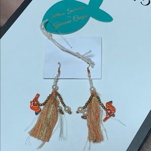 Italian antica santoria earrings birds orange new